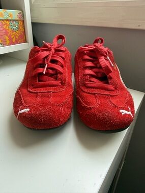 Puma Kids Red Suede Lace Sneakers with White Logo
